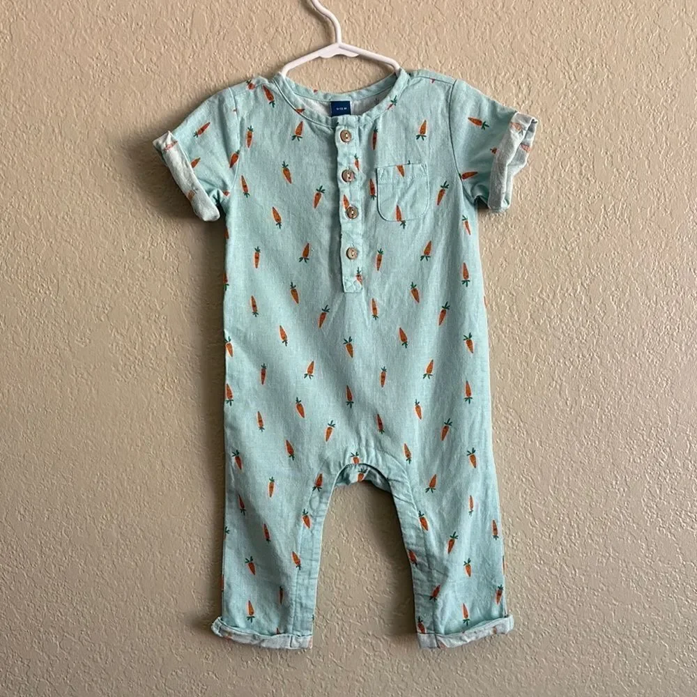 Old Navy Baby Short Sleeve Linen Blend Henley One Piece